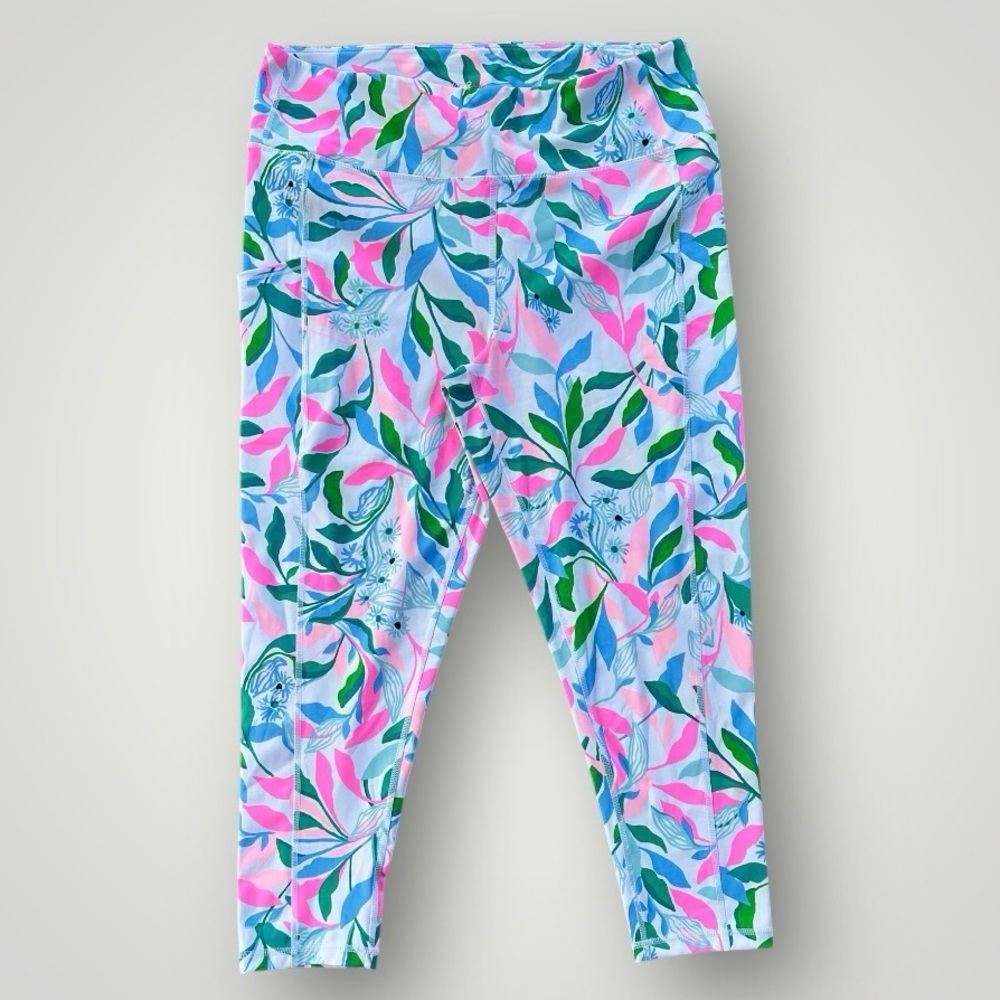 Lilly Pulitzer Pastel Pink Blue Green Leaf-Print Cropped Leggings
